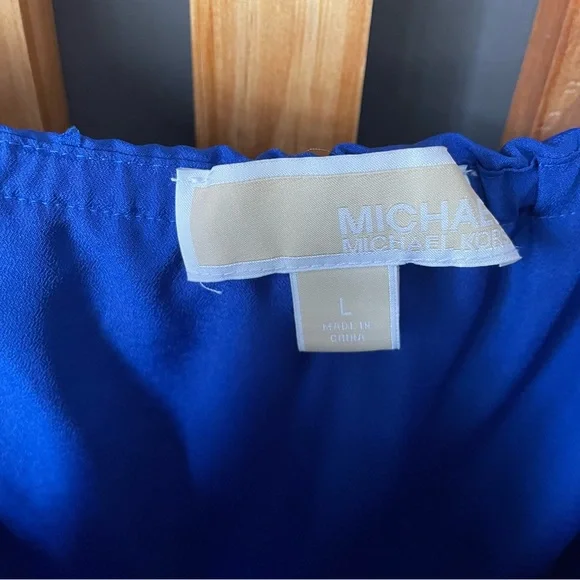 michael kors cobalt blue jumpsuit ruffle top wide leg pants size large - Picture 5 of 5